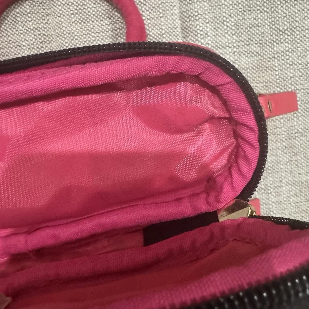 Spartina Makeup Purse Bag 449 Black‎ Tan Pink Linen Small Zip Close Travel